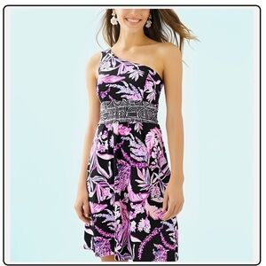 Lilly Pulitzer Malia Wild Within Engineered Onyx One-Shoulder Dress Small